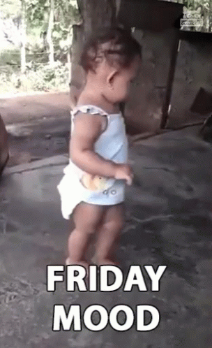 Little Girl Dancing In Front Of Friday Mood Sign GIF
