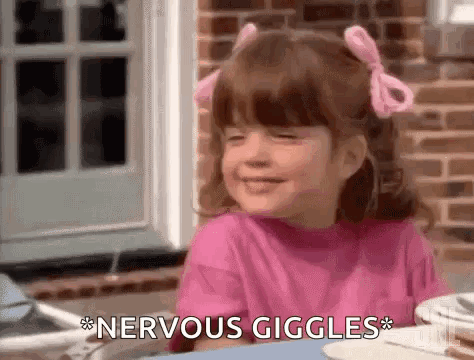 Little Girl Eyes Closed Nervous Giggles
