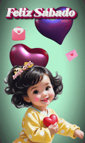 Little Girl Holding Red Heart Feliz Sabado GIF