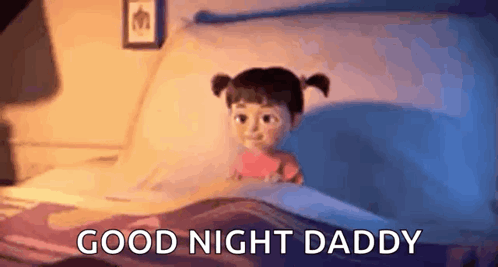 Little Girl in Bed Saying Good Night Daddy