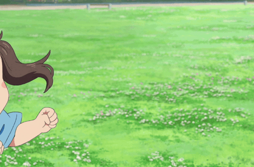 Little Girl In Blue Shirt Standing In Field GIF