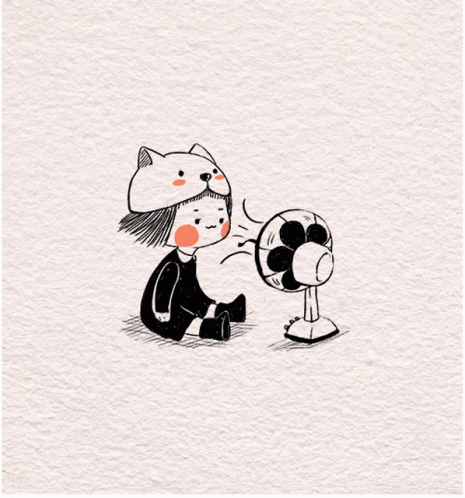 Little Girl In Cat Hat Sitting Next To Fan GIF