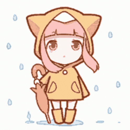 Little Girl In Cat Hooded Raincoat GIF
