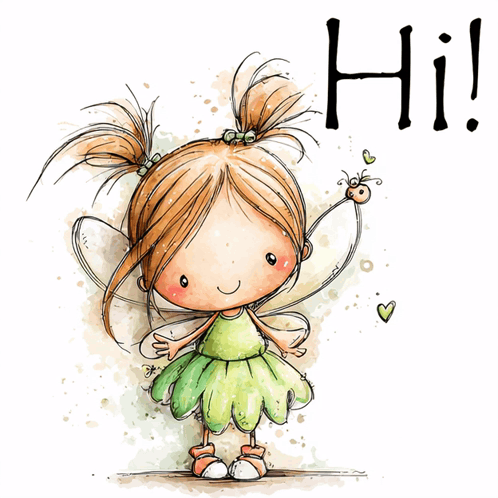 Little Girl In Green Dress Holding Wand Saying Hi GIF