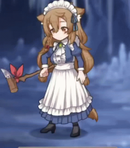 Little Girl in Maid Outfit Holding Hammer