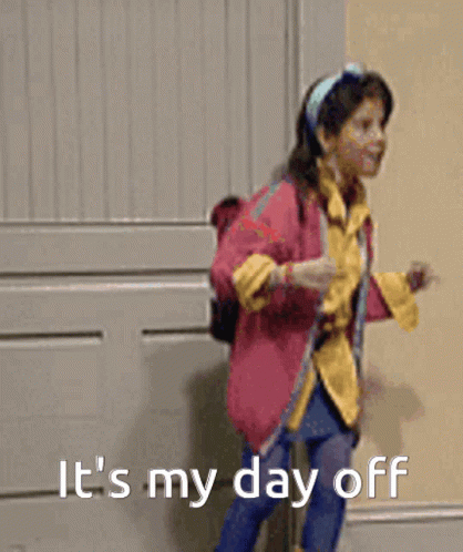 Little Girl in Pink Jacket Running Saying It's My Day Off