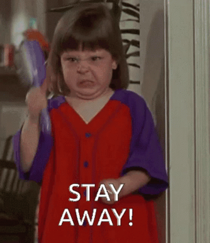 Little Girl In Red And Purple Dress Saying Stay Away GIF