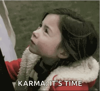 Little Girl In Red Jacket Saying Karma It's Time GIF