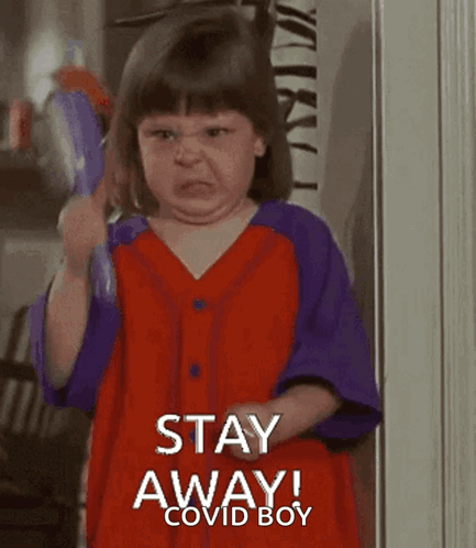 Little Girl in Red Purple Dress Says Stay Away Covid Boy