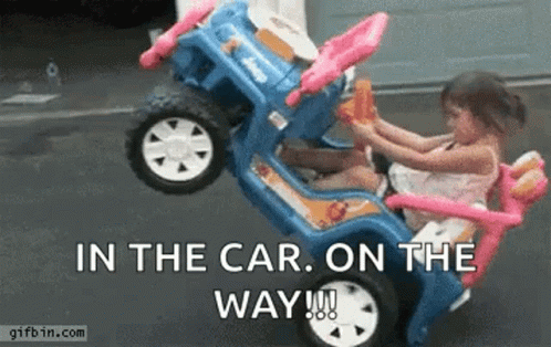 Little Girl In Toy Car On The Way GIF