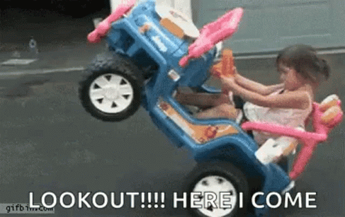 Little Girl In Toy Car Saying Lookout GIF