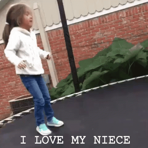 Little Girl Jumping on Trampoline Saying I Love My Niece