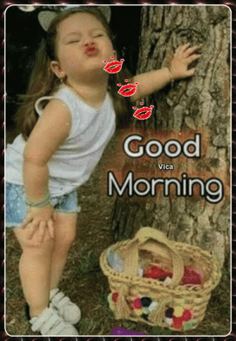 Little Girl Kissing Tree Saying Good Morning