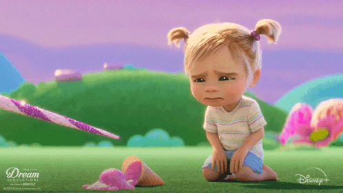 Little Girl Kneeling at Ice Cream Cone with Disney Logo