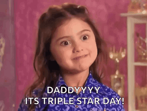 Little Girl Making Funny Face Says Daddyyy Its Triple Star Day