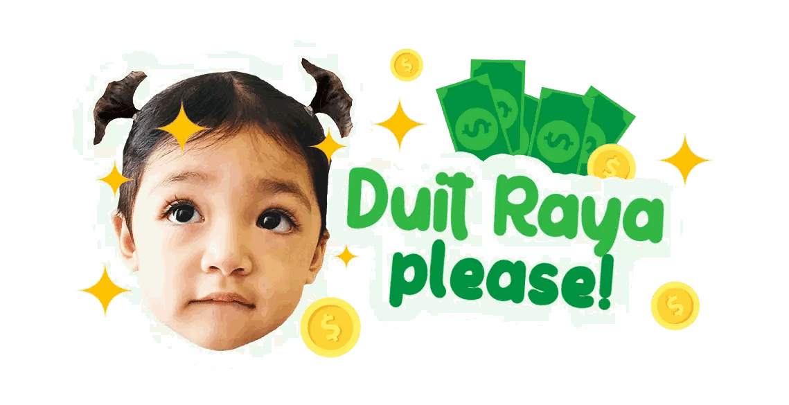 Little Girl Next to Duit Raya Sign