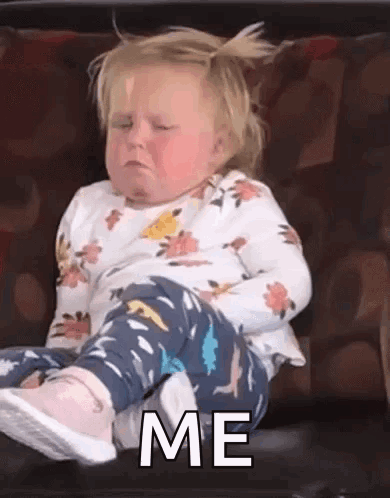 Little Girl on Couch Eyes Closed Saying Me