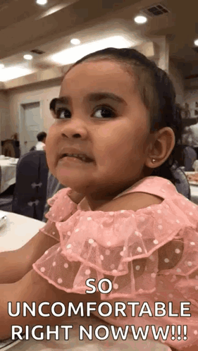 Little Girl Pink Dress Funny Face So Uncomfortable Right Now