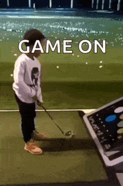 Little Girl Playing Golf Game On