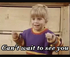 Little Girl Pointing at Camera Saying Can't Wait to See You