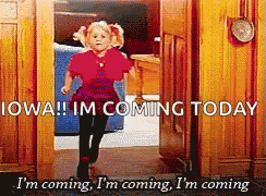 Little Girl Running Out of Door Iowa I M Coming Today