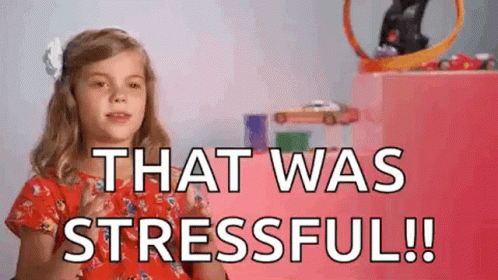 Little Girl Saying That Was Stressful Beside Pink Box GIF