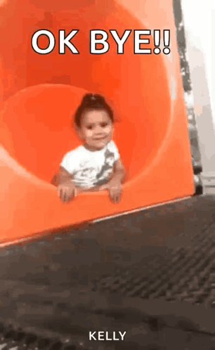 Little Girl Sliding Down Orange Slide Saying Ok Bye