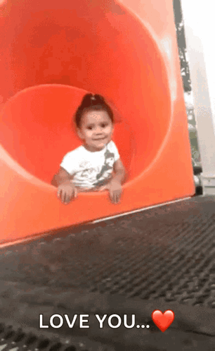 Little Girl Sliding Down Orange Slide With Love You GIF