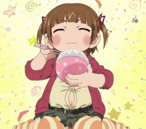 Little Girl Smiling With Bowl and Chopsticks