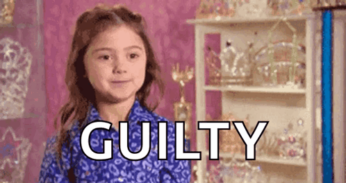 Little Girl Standing by Guilty Shelf