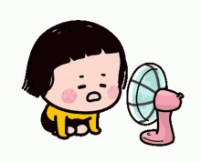 Little Girl Using Electric Fan GIF