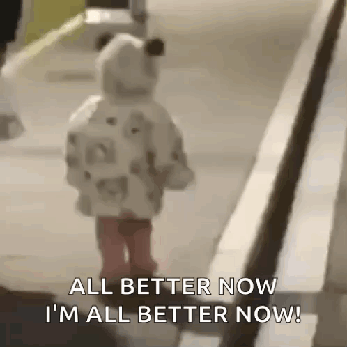 Little Girl Walking Down Stairs Saying All Better Now