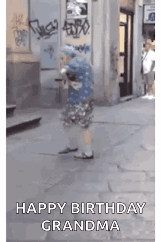 Little Girl Walking on Street Happy Birthday Grandma