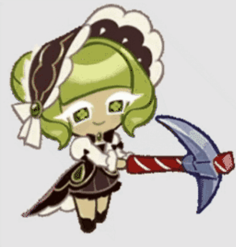 Little Girl With Green Hair Holding Pickaxe