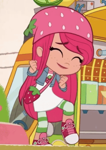 Little Girl With Pink Hair and Strawberry on Head