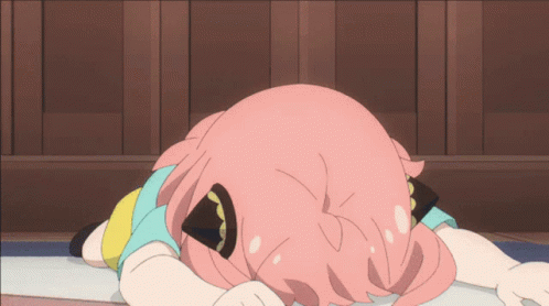 Little Girl with Pink Hair Lying on Floor