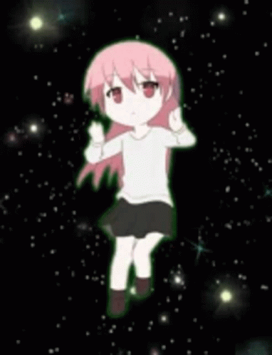 Little Girl With Pink Hair Surrounded By Stars GIF