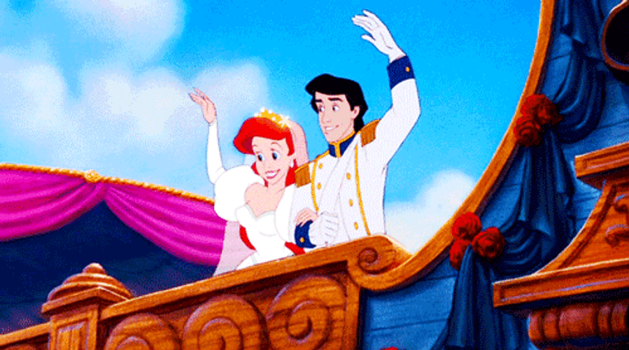Little Mermaid Ariel And Prince Eric Waving GIF