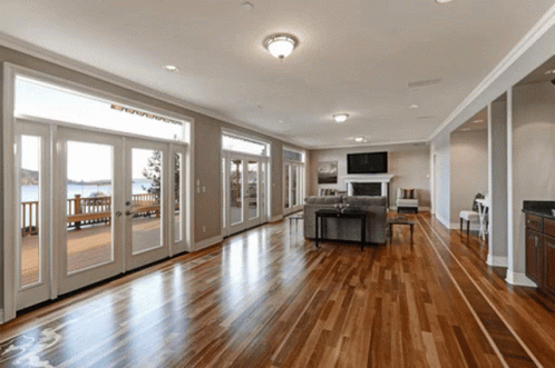 Living Room Hardwood Floors Sliding Glass Doors Deck