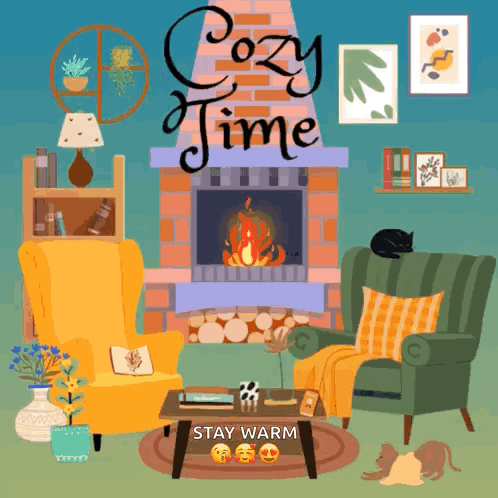Living Room With Fireplace Cozy Time Stay Warm