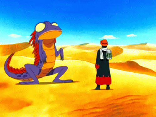Lizard Dancing With A Man In Desert GIF