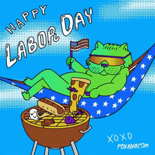 Lizard in Hammock Holding American Flag and Pizza