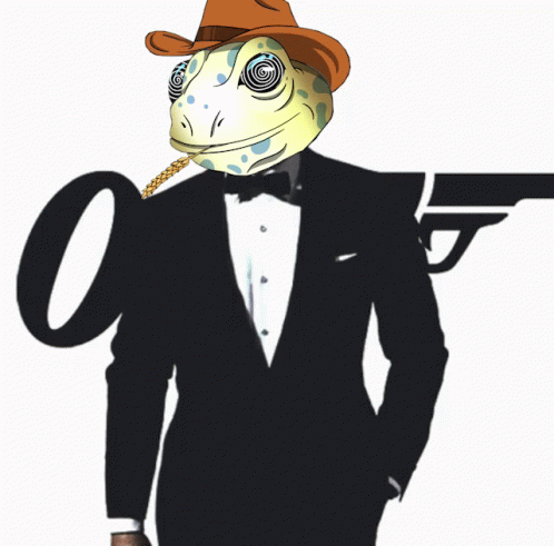 Lizard in Tuxedo and Cowboy Hat Holding Gun with 0