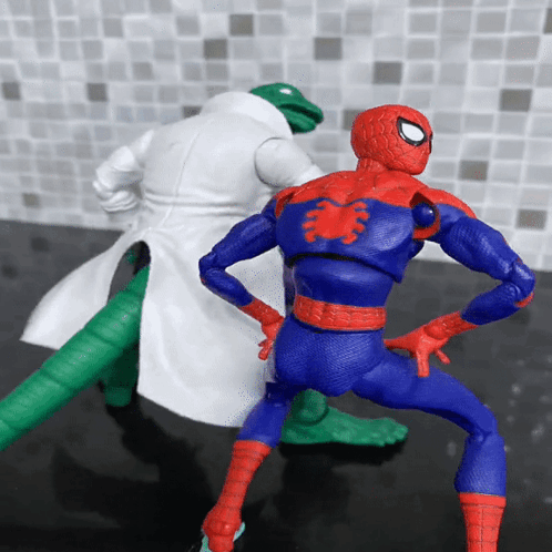 Lizard Man And Spider Man Figurine Dancing GIF