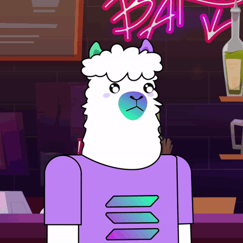 Llama in Purple Shirt with Blue Face