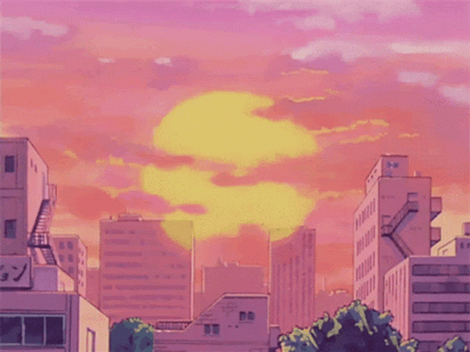 Lo-fi Aesthetic Anime City Sunset GIF