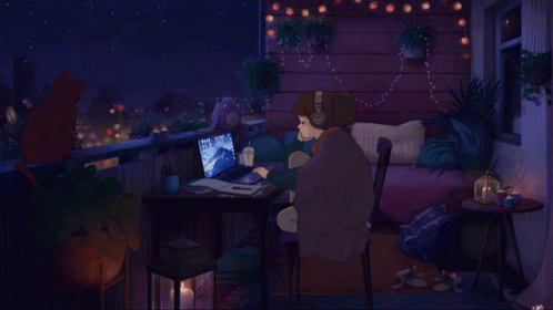 Lofi Girl Balcony Laptop Music GIF
