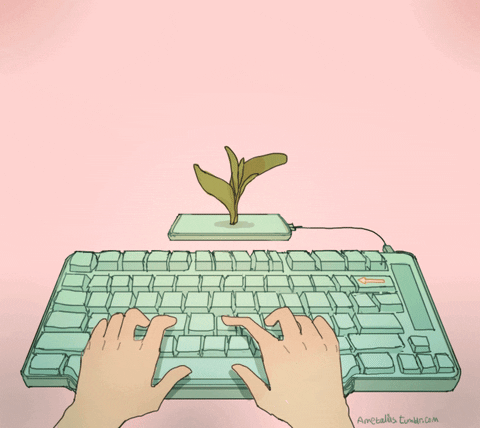 Lofi Popping Out Flower Girl Typing GIF
