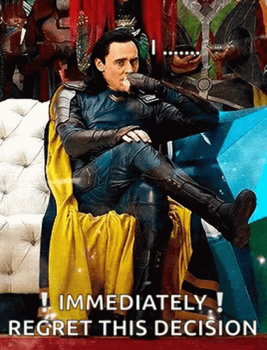 Loki Is Sitting On A Throne With A Sword In His Mouth . GIF