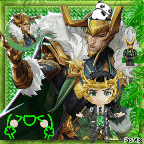 Loki With Lego Figure and Panda on Head